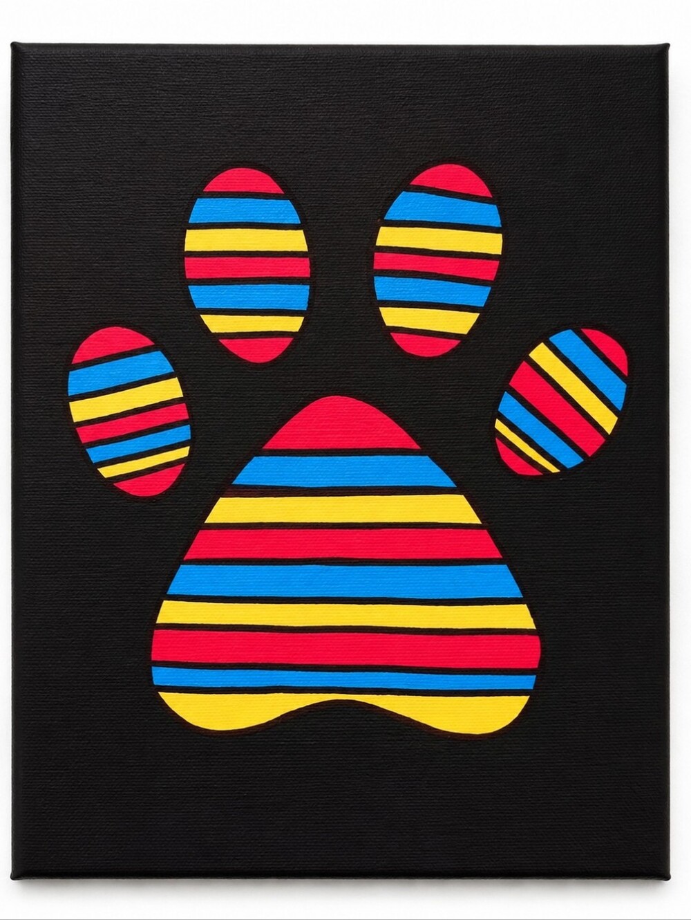 Rainbow Striped Paw Print Canvas Painting 8x10 Handmade Acrylic Wall Art